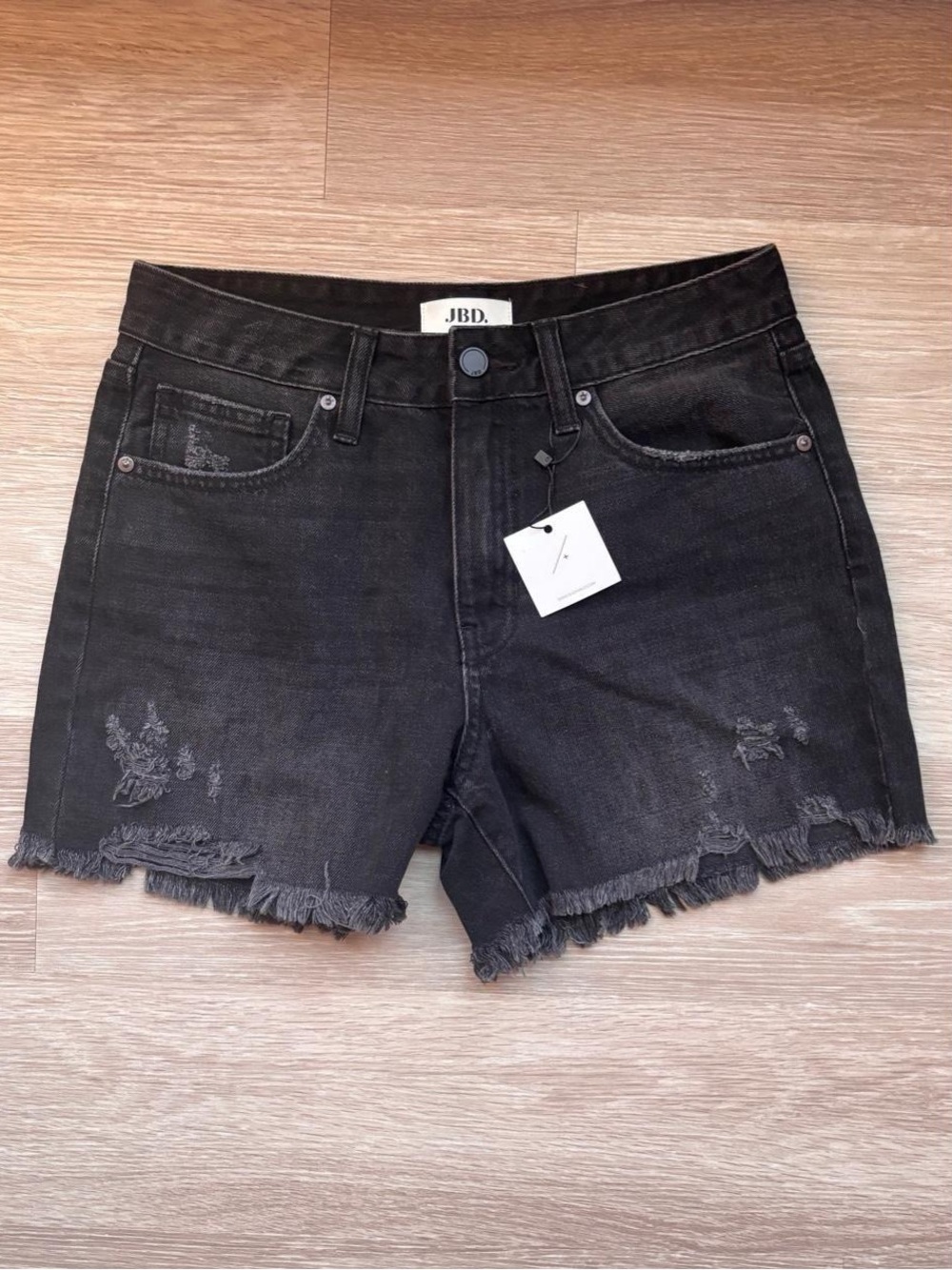 Black Frayed Hem Denim Shorts